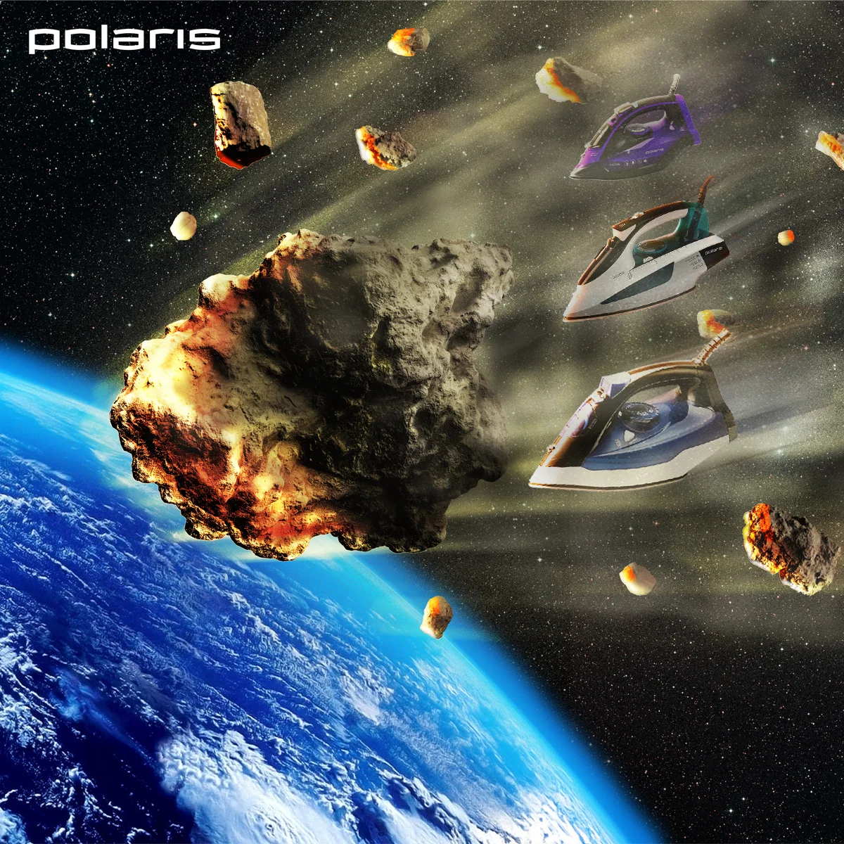 Original Polaris campaign artwork showing irons in space
